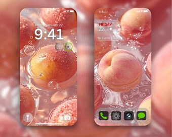 Telefoonbehangset met perzikkleurige esthetiek | 4K Iphone Android-achtergrond | Pastel fruit achtergrond