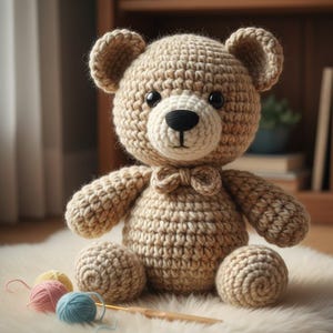 Orsacchiotto fatto a mano all'uncinetto - Peluche in morbida lana - Regalo personalizzato per la cameretta dei bambini. Modello inglese/francese