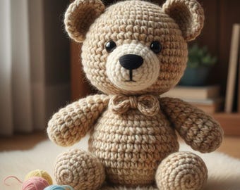 Orsacchiotto fatto a mano all'uncinetto - Peluche in morbida lana - Regalo personalizzato per la cameretta dei bambini. Modello inglese/francese