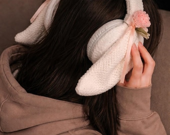 Crochet Headphone Cover with Roses, Bunny Ears digital pattern only
