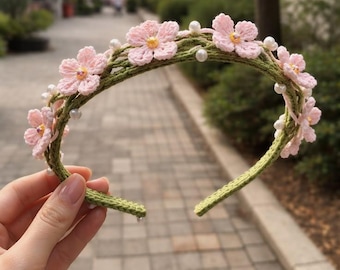 Crochet Floral Cherry-Blossom Headband Pattern ( Digital pattern only no physical item will be delivered)