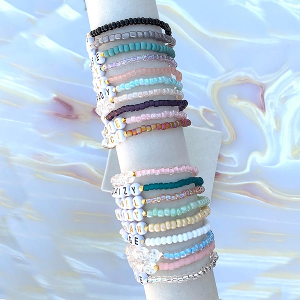 Custom Name Beaded Bracelet: Personalized Stretchy Seed Bead Jewelry