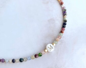 Initial Necklace, Natural Gemstone Necklace
