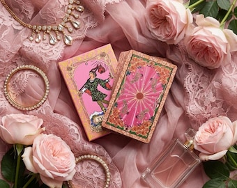 Baraja de Tarot en lámina de oro rosa y rosa, 78 cartas de PET resistentes al agua, 12 x 7 cm, caja elegante, adivinación y guía espiritual.