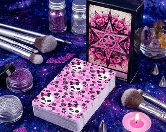 Baraja de Tarot Gótico Rosa / Juego de 78 cartas / 10,4 x 6 cm / Cartas de Tarot de temática gótica mística para lecturas y coleccionistas / Baraja estética rosa