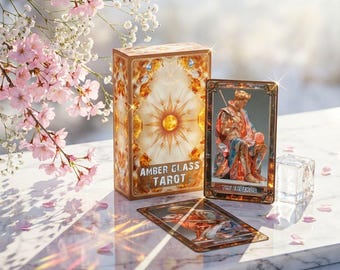 Juego de cartas de tarot de cristal ámbar etéreo, 78 cartas, diseño de lenguaje de luz, baraja para principiantes con instrucciones en papel.