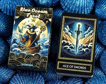 Baraja de Tarot Olas del Océano, Juego de Cartas de Oráculo, Compacto 10,4 x 6 cm, Diseño Elegante con Inspiración Marina, Lecturas o Regalos Originales