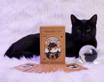 Adorable baraja de tarot de gato negro / 78 minicartas / Tamaño compacto 4,06 x 2,36 pulgadas / Lindas cartas de tarot para lecturas y regalos