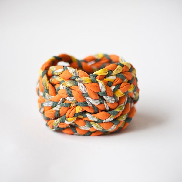 OOAK yellow, green & orange vintage woven fabric, turk head knot bracelet / only 1 available