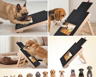 Rascador de uñas para perros con cajón para premios, lima de uñas, cortaúñas, almohadilla de madera para rascar y herramienta de aseo.