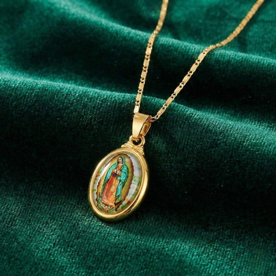 Virgin Mary Gold Necklace, Our Lady of Guadalupe Pendant Necklace ...