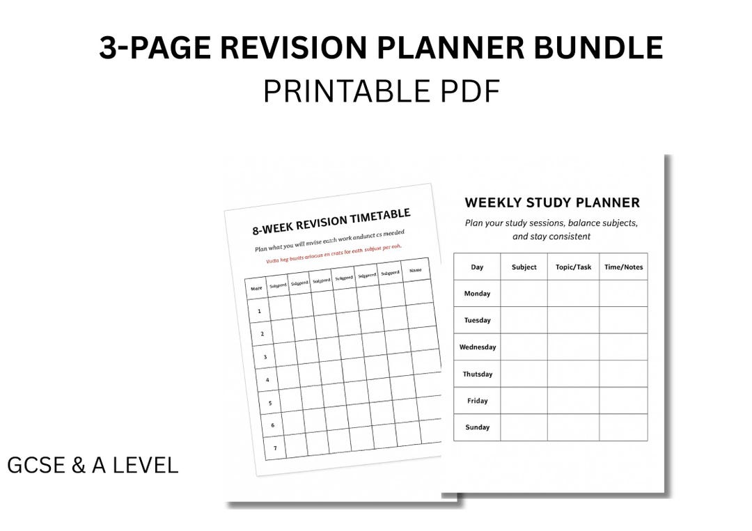 GCSE & A-level Revision Planner β 8-week Study Timetable (printable PDF ...