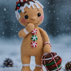 Wzór na szydełkowego piernikowego ludzika amigurumi | Samouczek DIY na świątecznego pluszaka (pobierz plik PDF)