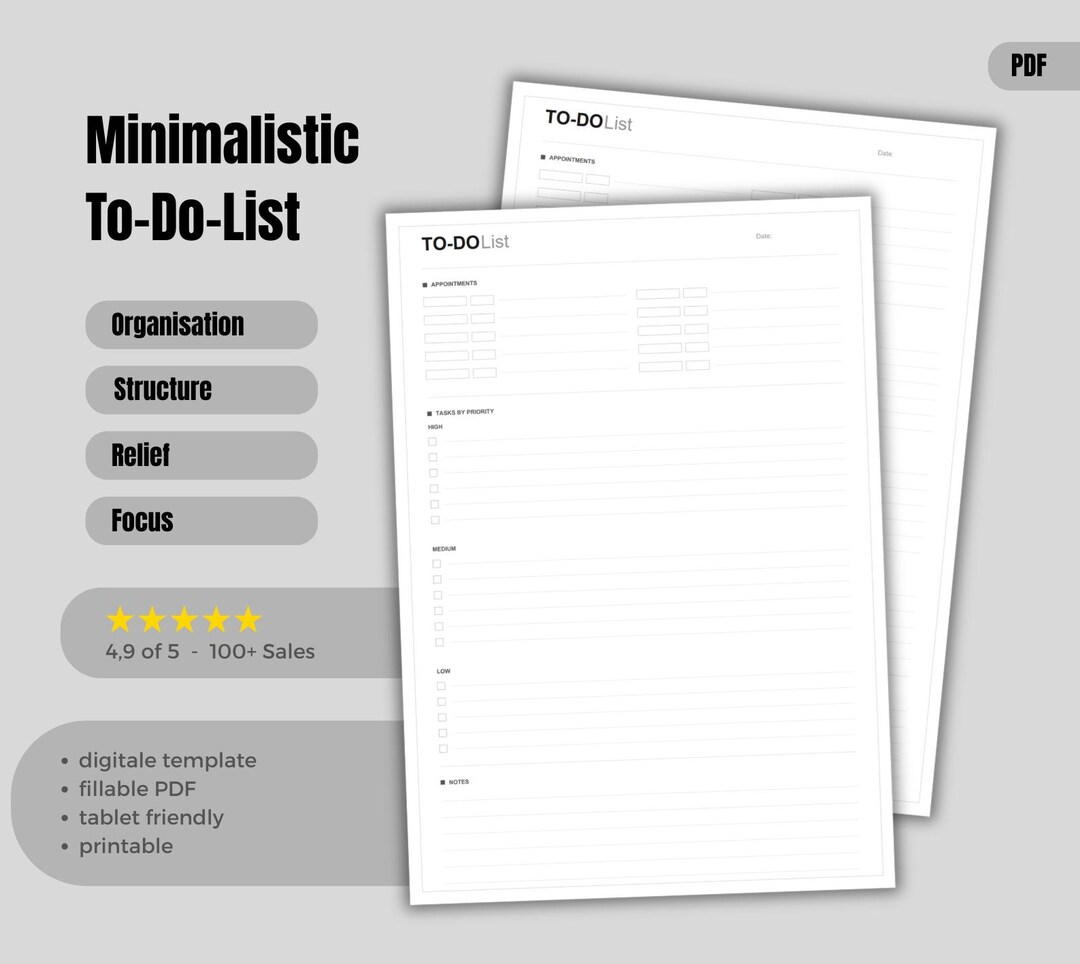Minimalistic To-do List PDF | Daily Planner Template A4 | Structured