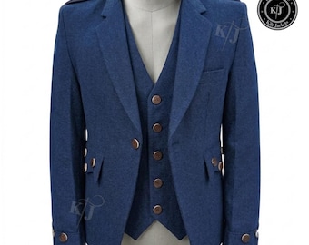 Blue Tweed Argyle Kilt Jacket & Waistcoat | Men's Scottish Highland Outfit