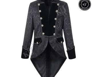 Men's Steampunk Tailcoat | Victorian Velvet Gothic Jacket | Retro Vampire Long Coat