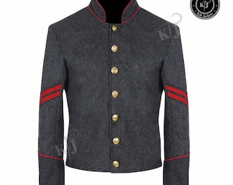 Civil War Richmond Depot Gray Wool Shell Jacket - Red Piping CSA Artillery Reenactment
