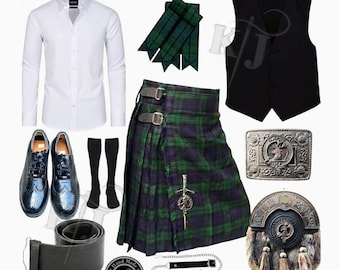 Handmade Men’s 10-Piece Handmade Scottish Kilt Set | Full Bagpiper Outfit | 45+ Tartans