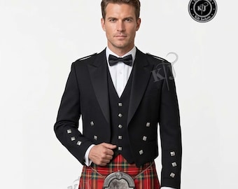 Handmade Prince Charlie Kilt Jacket Waistcoat Set, Scottish Wedding, Custom Color Highland Formal Jacket