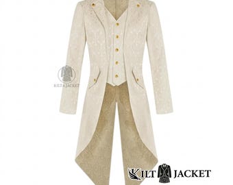 Men’s White Victorian Tailcoat: Gothic Steampunk Wedding Jacket