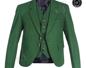Men's Green Wool Kilt Jacket and Vest | Prince Charlie Style Wedding Outfit