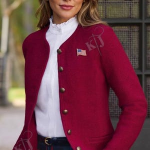 Ladies Boiled Wool Jacket, Crew Neck, Austrian Trachten Coat, Lightweight Loden Outerwear