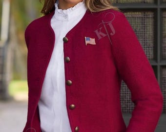 Ladies Boiled Wool Jacket, Crew Neck, Austrian Trachten Coat, Lightweight Loden Outerwear