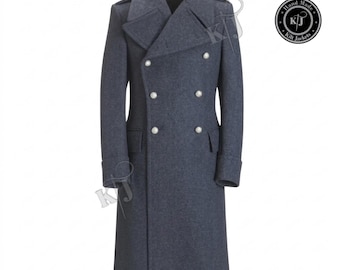 Handmade WWII RAF Greatcoat | 1940s Melton Wool Military Overcoat, Blue Grey