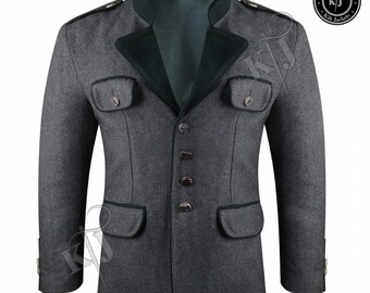 Handmade Men’s Charcoal Grey Loden Wool Jacket | Austrian Tyrolean Trachten Blazer