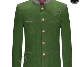 Handmade Men's Green Wool Jacket Bavarian Oktoberfest Coat German Style Blazer Traditional Loden Jacket