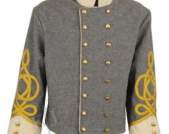 Handmade Confederate Officer Frey Coat - Civil War Reproduction Jacket, White Facings