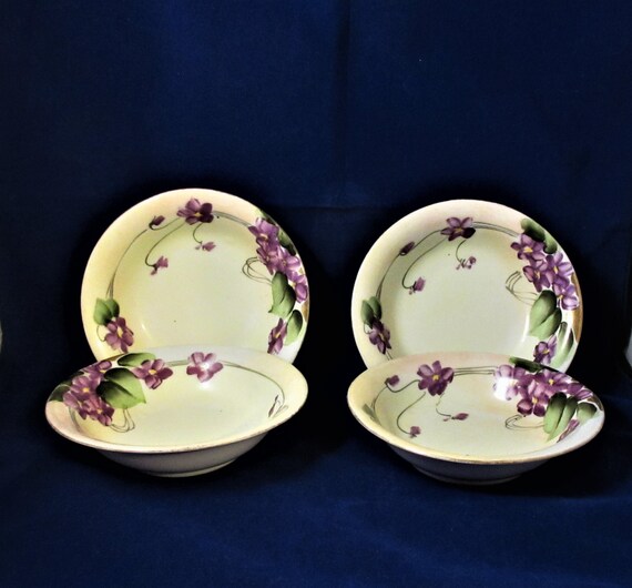 Nippon China E OH Hand Painted Set Of 4 Floral Dessert / Etsy