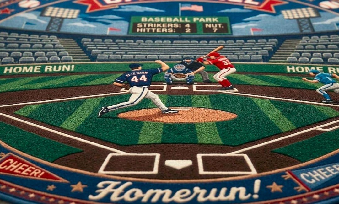 Vintage Baseball Stadium Round Rug, Sports Field Carpet, Kids Playroom ...