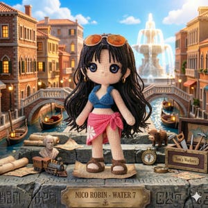 Wzór szydełkowy na One Piece Nico Robin, lalka chibi anime amigurumi, wersja cyfrowa
