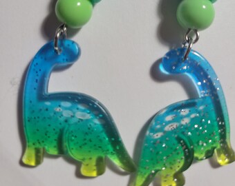 Acrylic Dinosaur Earrings, Cute Dinosaur Earrings, Green and Blue Dinosaur Earrings, Dinosaur Jewelry, Dinosaur Jewelry, Dinosaur Gift