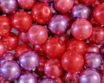 100 beads - 8mm Valentine's Mixed Pearl Glass Beads, Mixed Color 8mm Beads, Bracelet Beads, Bag of Beads, Mixed Lot of Glass Beads, DIY