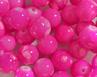 10 Beads - 10mm Hot Pink and Light Pink Spotted Beads Gumball Beads, Bright Pink Gumball Beads, Hot Pink Glass Beads, Pink Beads