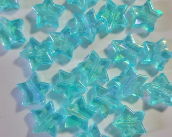 10 Beads - 10mm Light AB Blue Acrylic Star Beads, Fun Star Beads, Decora Beads, Lolita Beads, DIY Jewelry, Kawaii Beads, Colorful Blue Stars