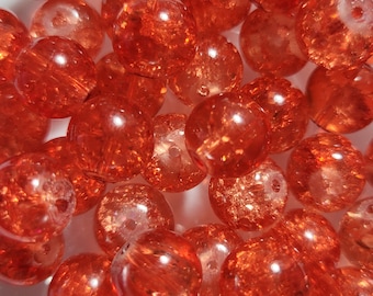10 beads - 10mm Round Bright Orange Glass Sparkle Beads, Crackle Glass Round Beads, Cracked Glass Beads, Sparkling Orange Glass Beads