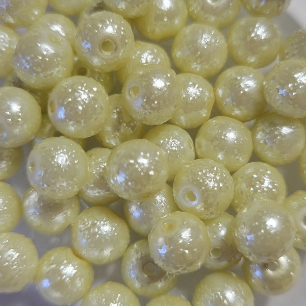 12 Beads - 8mm Yellow Textured Round Glass Beads, Small Yellow Textured Beads, Spacer Beads, Small Gumball Beads, Small Yellow Beads