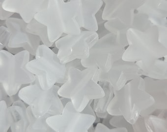 10 Beads - 13mm White Frosted Star Beads, Small White Star Beads, Frosted White Beads, Celestial Beads, Frosty White Beads