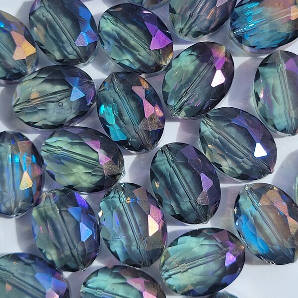 2 - Small Iridescent Oval Rainbow Glass Crystal Beads, 13mm x 16mm, Small Rainbow Crystal Beads, Oval Crystals, Oval Crystal Beads