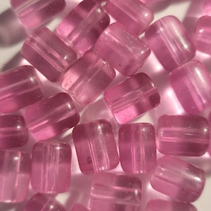 10 Beads -  10mm x 12mm Transparent Pink Tube Beads, Pink Tube Shaped Beads, Light Pink Beads, Summer Beads, Clear Pink Glass Tube Beads