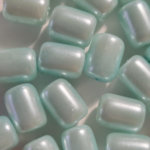10 Beads -  10mm x 12mm Pearlized Baby Blue Glass Tube Beads, Tube Shaped Beads, Blue Glass Beads, Summer Beads, Pearlized Light Blue Beads
