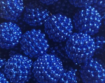 10 - 12mm Bright Blue Acrylic Berry Beads, Navy Blue Pearl Bumpy Beads, Chunky Blue Beads, Chunky Beads, Dark Blue Beads, Acrylic Beads