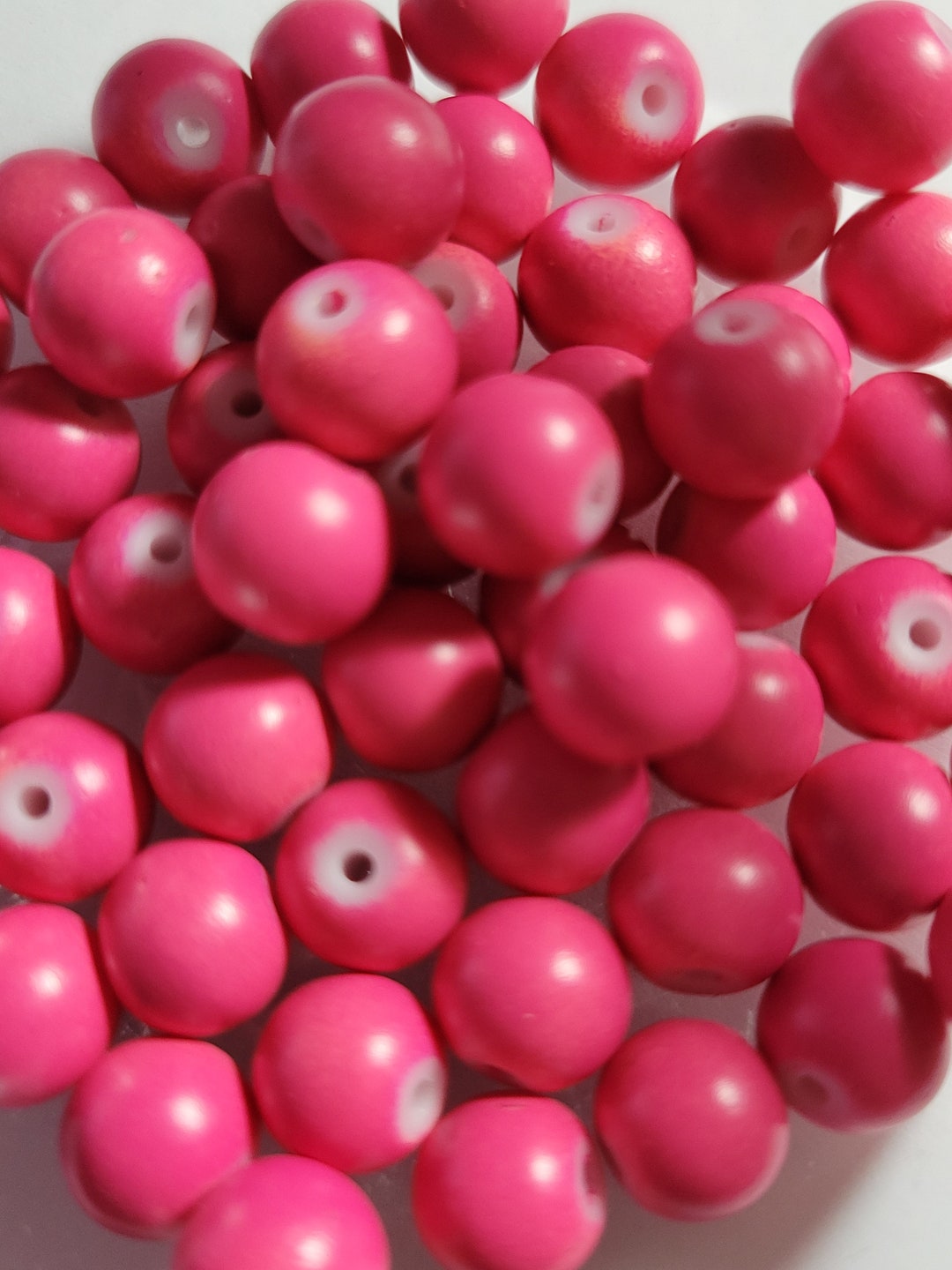 12 Beads 8mm Bright Pink Matte Glass Gumball Beads, Bright Pink Gumball