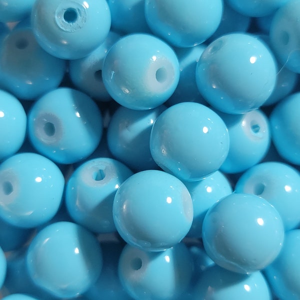 12 Beads - 8mm Bright Sky Blue Glass Gumball Beads, Small Blue Beads, Bright Blue Beads, Bracelet Beads, Jewelry Making, Dyed Blue Beads