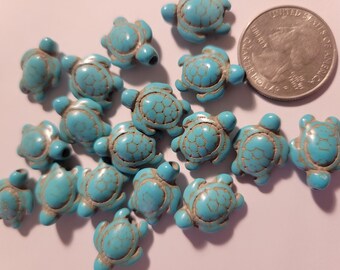 8 Beads - Turtle Howlite Beads, Animal Beads, Turtle Beads, Nature Beads, Zoo Beads, Jungle Beads, Blue Turtle Beads, Blue Howlite Beads