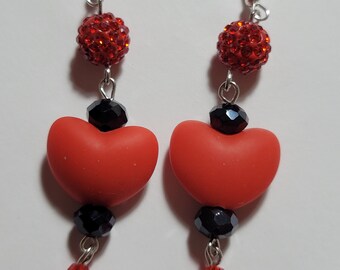 Silicone Heart Earrings, Red Heart Earrings, Dangle Earrings, Friendship Earrings, Love Earrings, Heart Jewelry, Heart Accessories