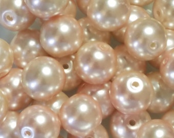 10 Beads - 10mm Blush Pink Shiny Pearl Glass Beads, Small Gumball Beads, Pastel Colored Beads, Small Pearl Beads, Small Pink Glass Beads